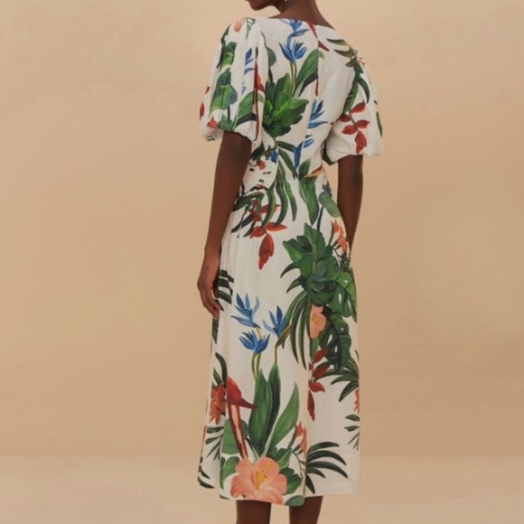 NWT AUTH FARM RIO Off White Midnight Macaw Fiesta Midi Dress SZ M - Picture 3 of 4